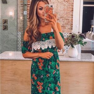 No Boundaries Green Floral Off-Shoulder Midi Dress